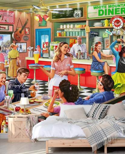 papel de parede americano dos anos 1950 diner
