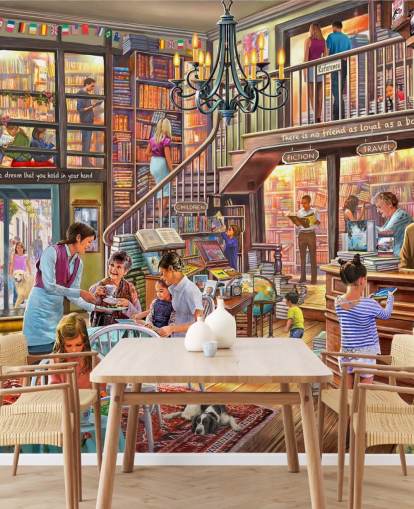 carta da parati book shop cafe