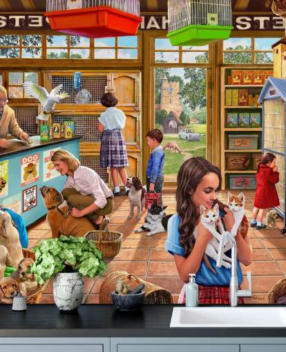 retro pet shop carta da parati illustrazione