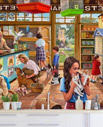 retro dierenwinkel illustratie behang