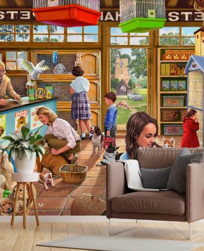 retro pet shop illustration wallpaper