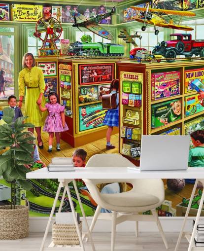 intérieur d'un papier peint vintage de magasin de jouets