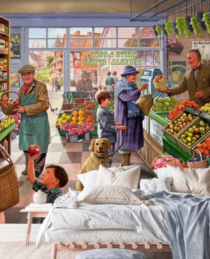 old fashioned greengrocer illustration wallpaper