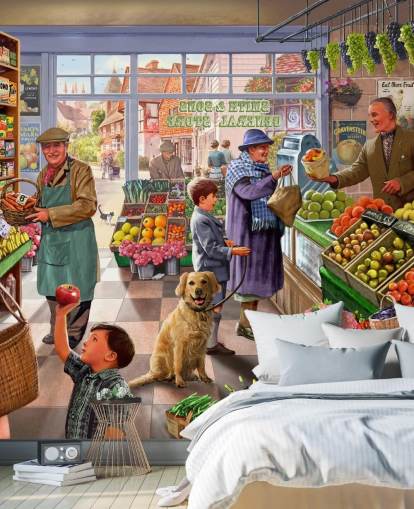 gammeldags greengrocer illustrasjon tapet