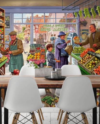 old fashioned greengrocer illustration wallpaper
