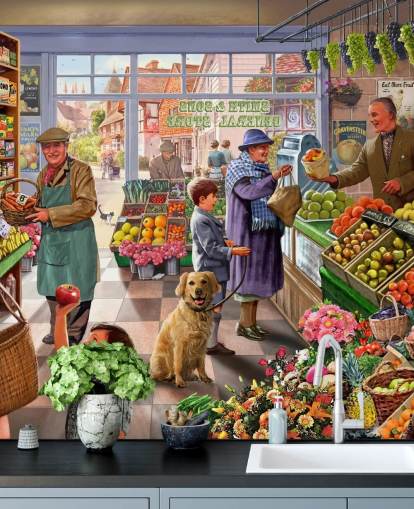 old fashioned greengrocer illustration wallpaper