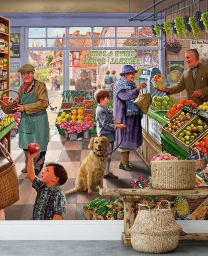 fond d'écran d'illustration de marchand de légumes à l'ancienne