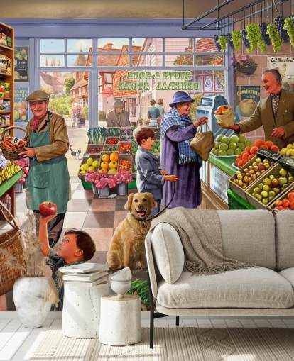 fond d'écran d'illustration de marchand de légumes à l'ancienne