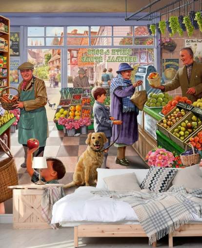old fashioned greengrocer illustration wallpaper