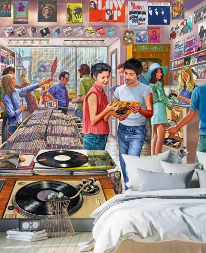 vintage musikk butikk tapet