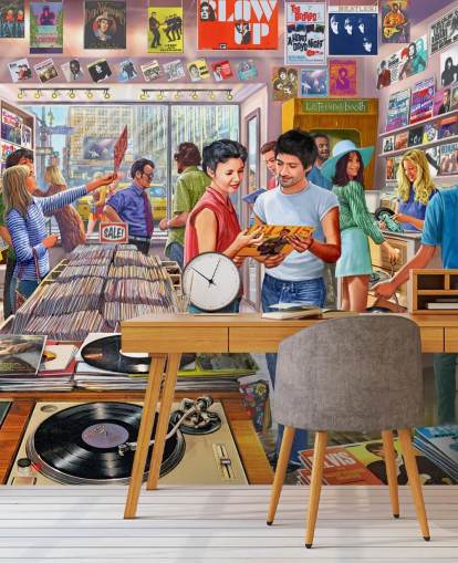 vintage musikk butikk tapet