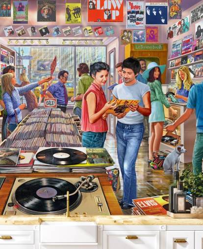 carta da parati vintage music shop