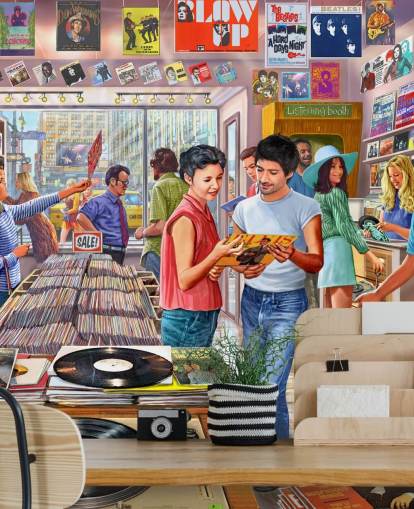 vintage muziekwinkel behang