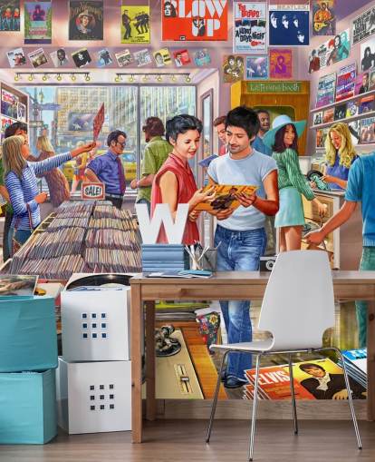 papier peint de magasin de musique vintage