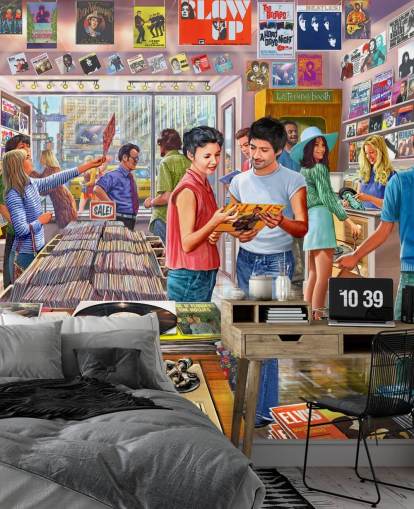 vintage music shop wallpaper