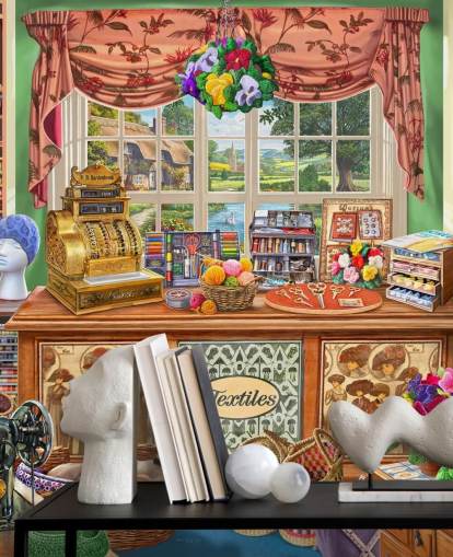 Nähen und Wolle Shop-Tapete