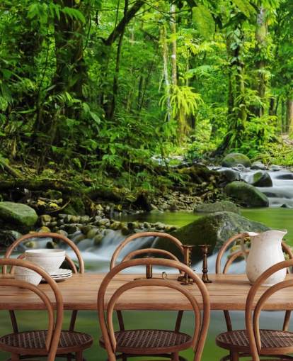 mural de papel de parede green stream chamado Beautiful Mountain Stream at Wallsauce para quartos, banheiros e escritórios