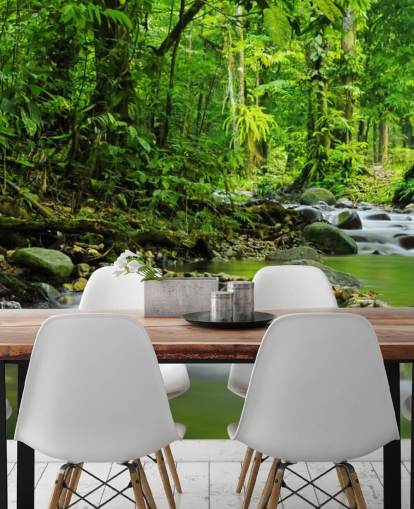 green stream wallpaper mural called Beautiful Mountain Stream at Wallsauce for bedrooms, bathrooms and offices