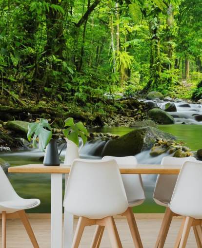 carta da parati murale con ruscello verde chiamato Beautiful Mountain Stream at Wallsauce per camere da letto, bagni e uffici