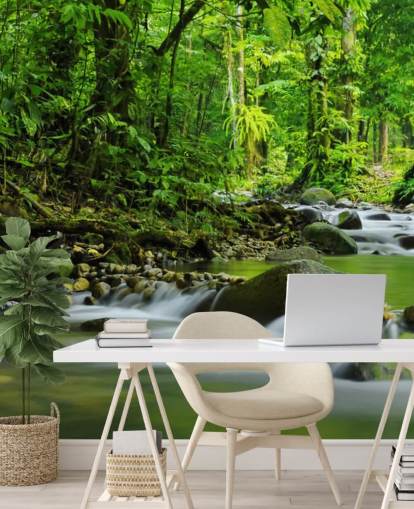 green stream wallpaper mural called Beautiful Mountain Stream at Wallsauce for bedrooms, bathrooms and offices