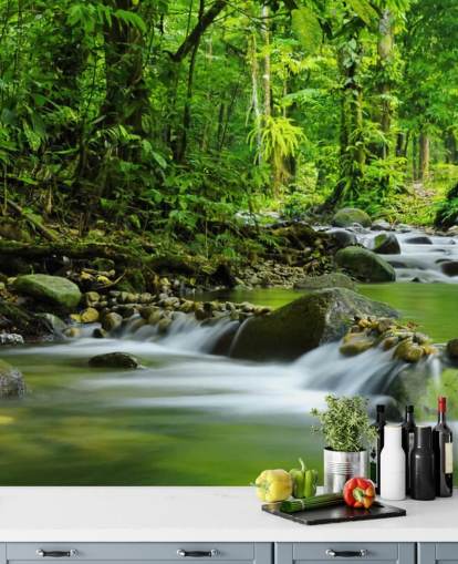 mural de papel de parede green stream chamado Beautiful Mountain Stream at Wallsauce para quartos, banheiros e escritórios