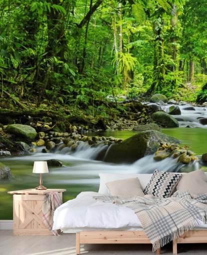 mural de papel de parede green stream chamado Beautiful Mountain Stream at Wallsauce para quartos, banheiros e escritórios