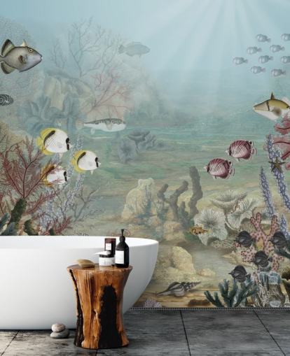 fondo de pantalla vintage de peces y coral