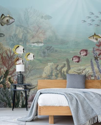 vintage fish and coral illustration wallpaper