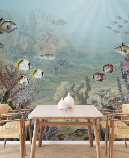 papel de parede vintage ilustração de peixes e corais papel de parede vintage ilustração de peixes e corais