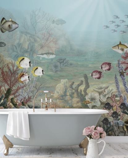 Vintage Fische und Korallen Abbildung Wallpaper Vintage Fische und Korallen Abbildung Wallpaper