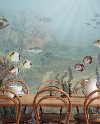 fondo de pantalla vintage de peces y coral