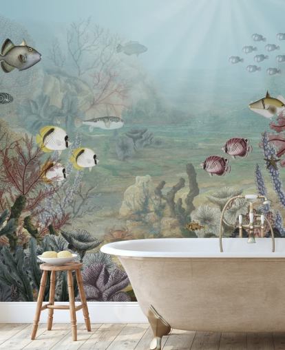 vintage vis en koraal illustratie behang vintage vis en koraal illustratie behang