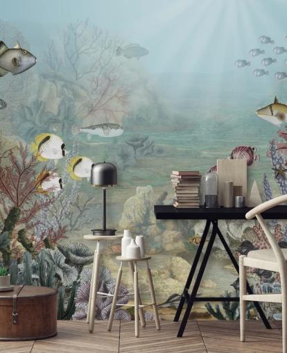 vintage fish and coral illustration wallpaper