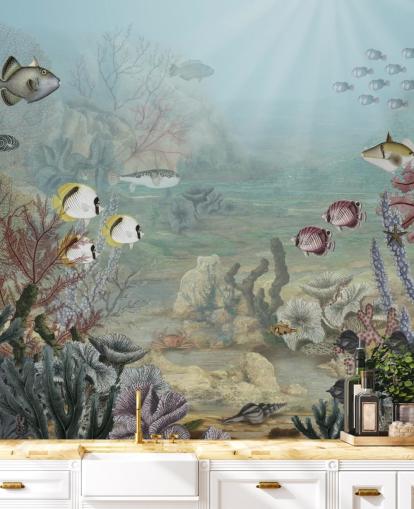 vintage fish and coral illustration wallpaper