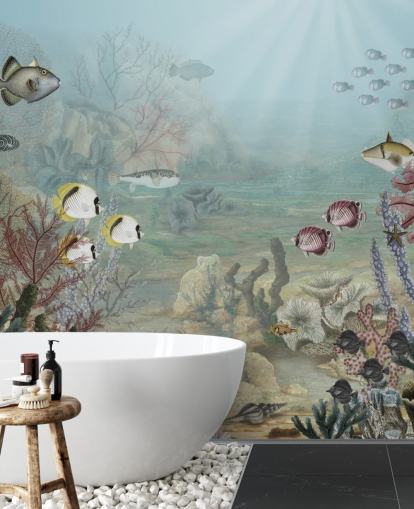 vintage fish and coral illustration wallpaper