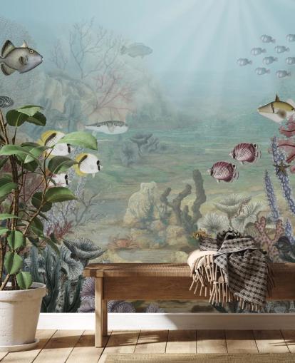 vintage fish and coral illustration wallpaper vintage fish and coral illustration wallpaper