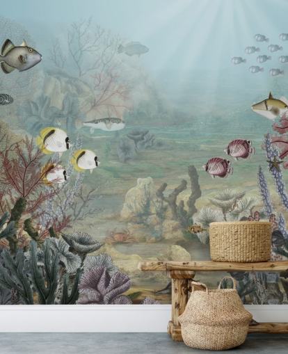 vintage vis en koraal illustratie behang