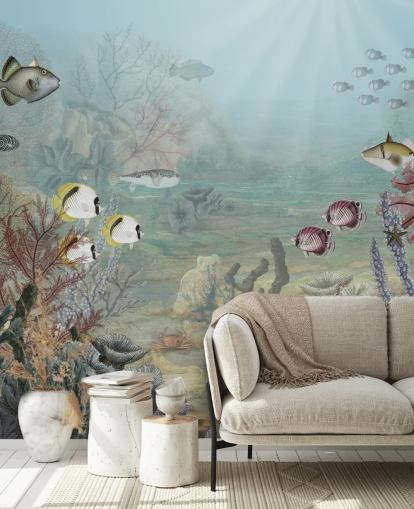 vintage vis en koraal illustratie behang
