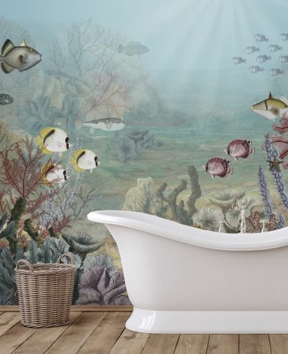 vintage vis en koraal illustratie behang