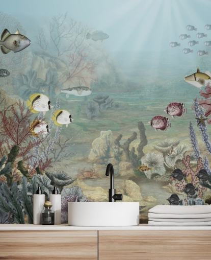vintage vis en koraal illustratie behang