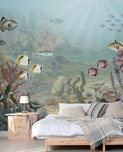 vintage fish and coral illustration wallpaper