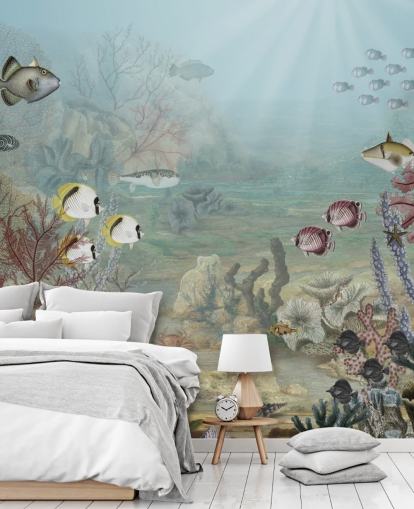vintage fish and coral illustration wallpaper
