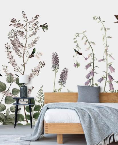 papel pintado de colibríes y flores