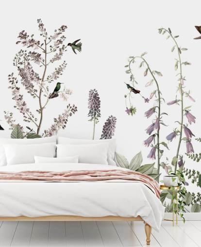 little hummingbirds and floral wallpaper