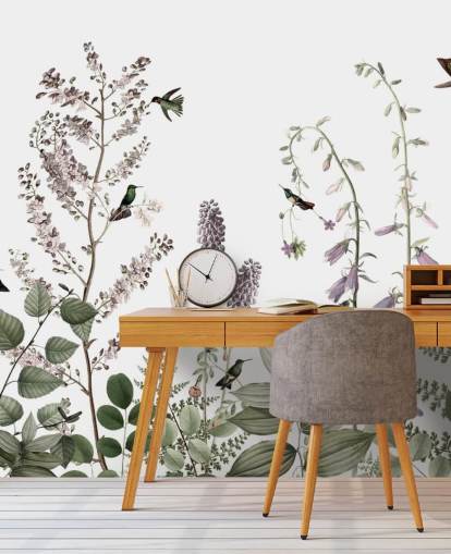 little hummingbirds and floral wallpaper