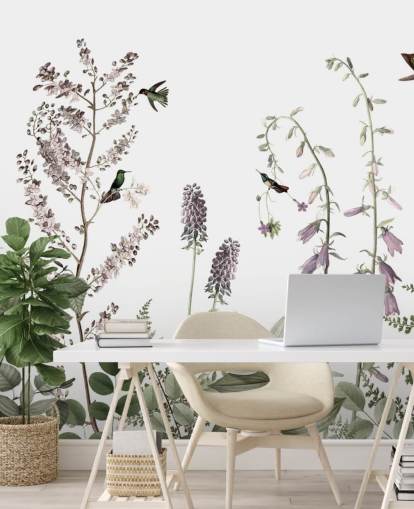 papel pintado de colibríes y flores