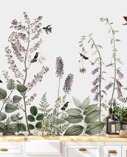 kleine Kolibris und Blumentapete