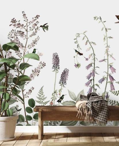 kleine kolibries en bloemenbehang