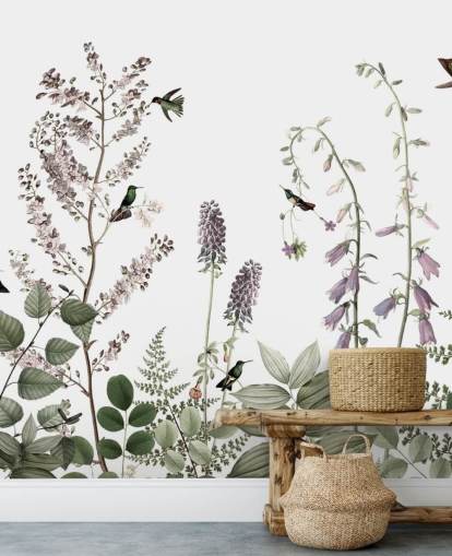 små kolibrier og floral tapet
