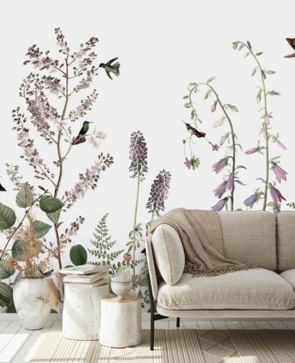 papel pintado de colibríes y flores
